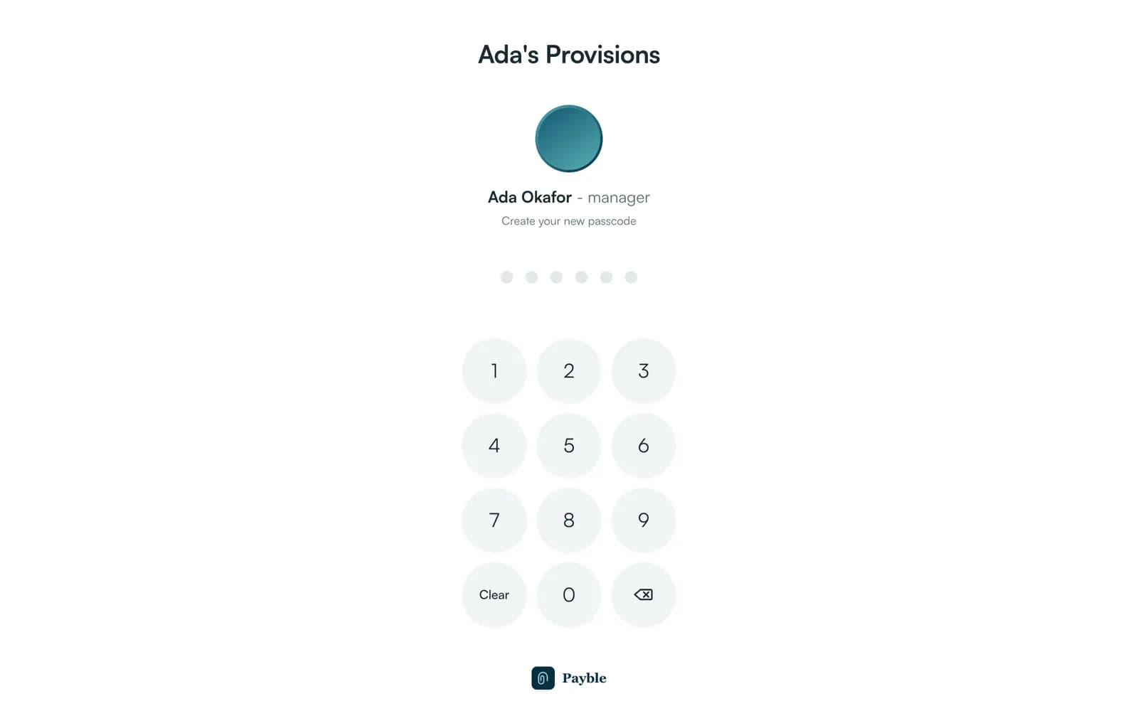 Till sign-in screen with a keypad for a passcode