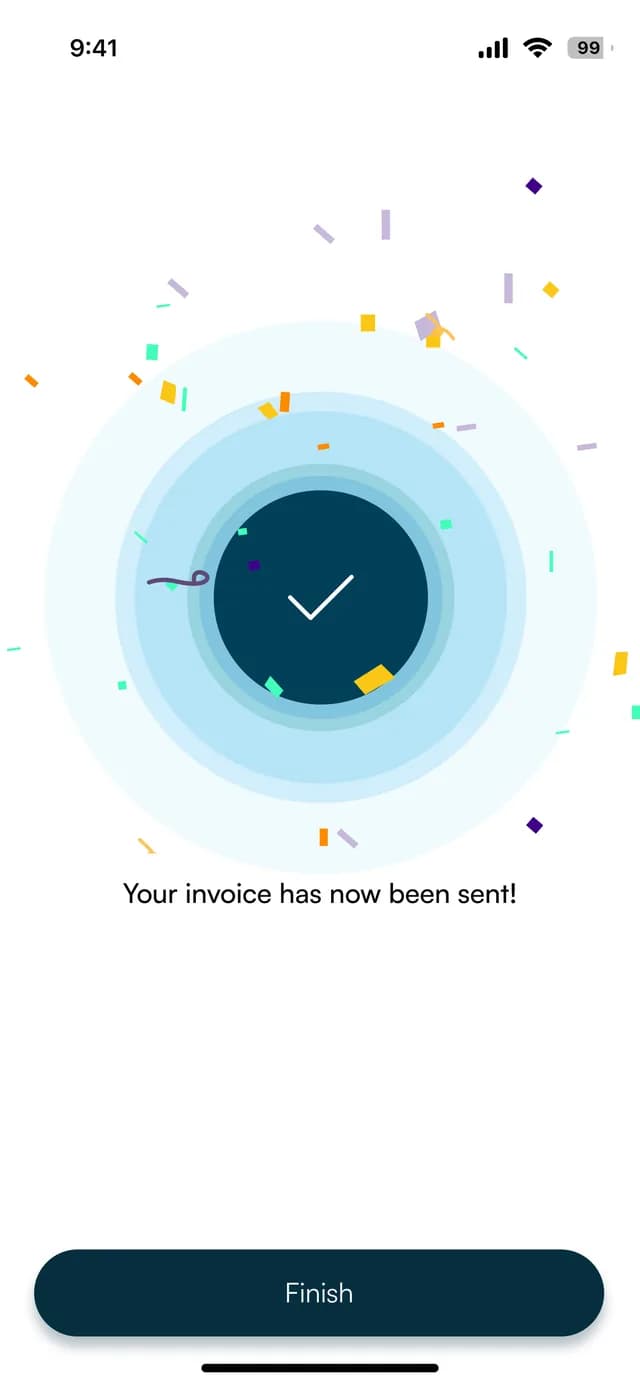 Confirmation screen saying the invoice has been sent