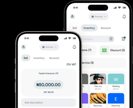 Two screens of the business app